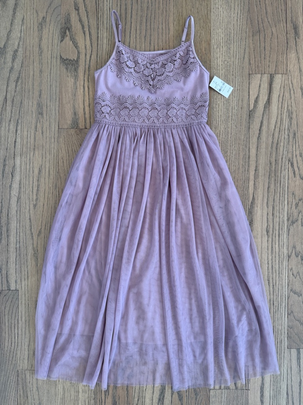 NWT Zhenzi Girls Light Mauve Lace Bodice Spaghetti Strap Dress Size Medium (8)